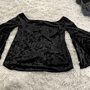 Aqua velvet top with flare sleeves
